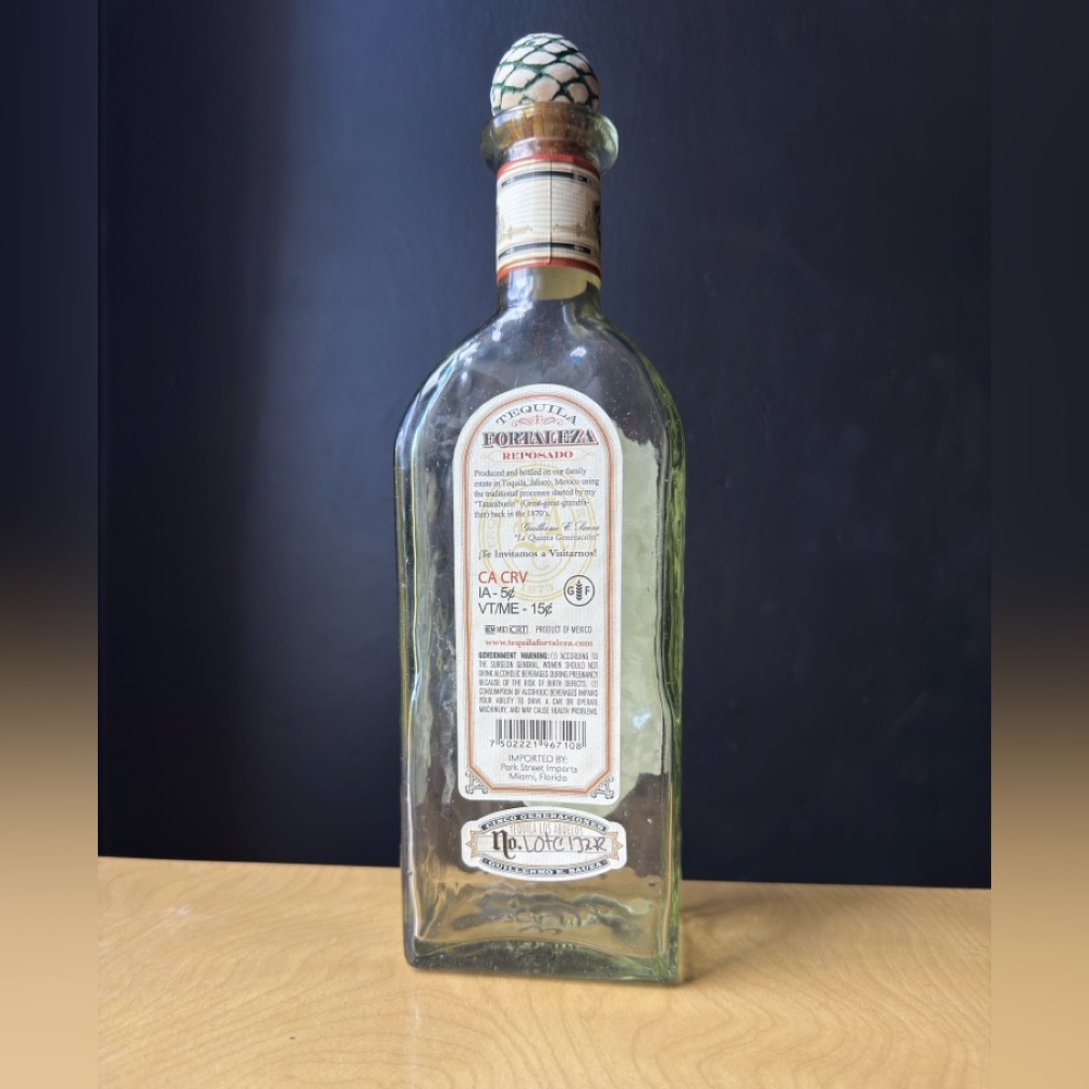 Fortaleza Tequila Reposado EMPTY BOTTLE & CORK - Picture 2 of 6